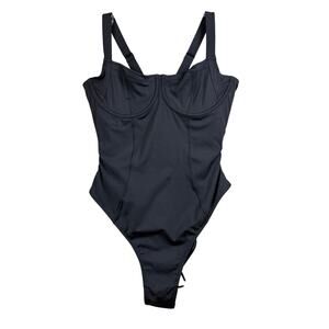 TA3 Hi Cut Lifty Black One-Piece Corset Lace-Up Underwire XL A CUP
